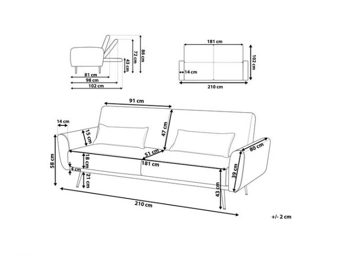 Canapea Amadeo 211x83x85 cm Rabatabila Catifea Gri [6]