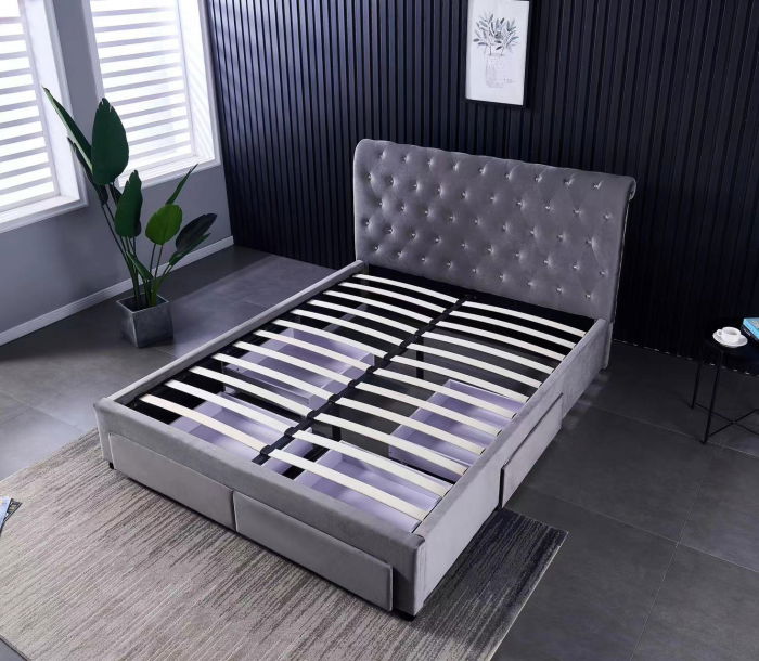 Pat 180x200 cm Sunday Gri cu 4 sertare Tapitat Catifea Somiera Inclusa [4]