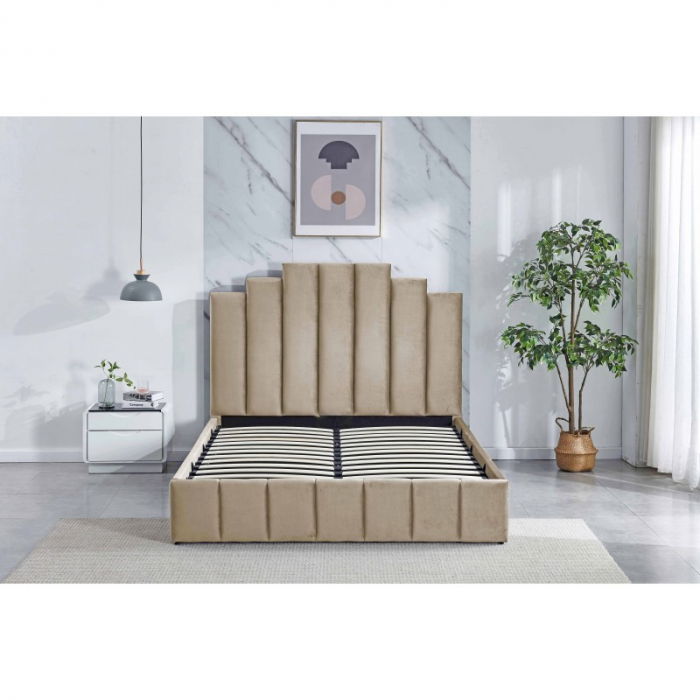 Pat Cadiz 160x200 cm Lada Depozitare Tapitat Catifea Bej [6]