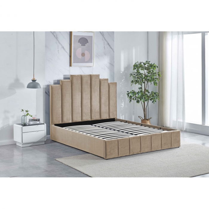 Pat Cadiz 160x200 cm Lada Depozitare Tapitat Catifea Bej [3]