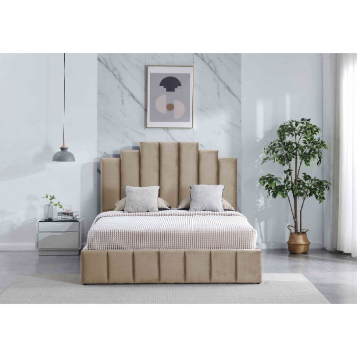 Pat Cadiz 160x200 cm Lada Depozitare Tapitat Catifea Bej [4]