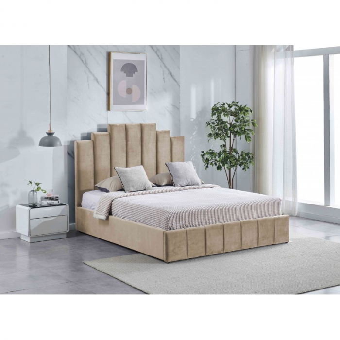 Pat Cadiz 160x200 cm Lada Depozitare Tapitat Catifea Bej [5]
