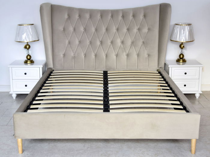 Pat Lora 160x200 cm Tapitat Catifea Bej Somiera Inclusa [3]