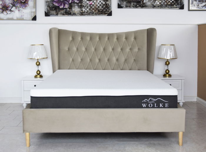 Pat Lora 160x200 cm Tapitat Catifea Bej Somiera Inclusa [1]