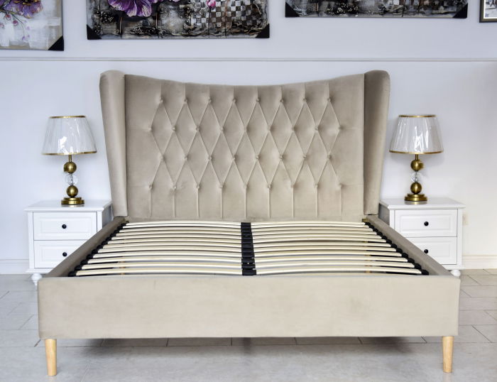 Pat Lora 160x200 cm Tapitat Catifea Bej Somiera Inclusa [5]