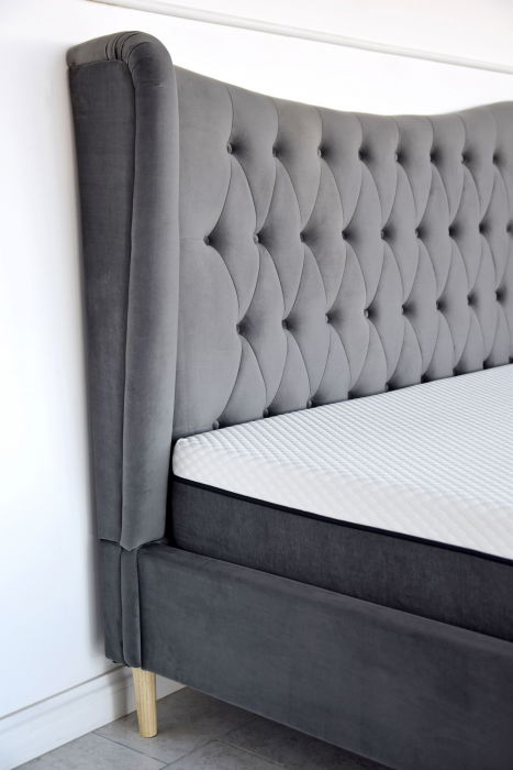 Pat Lora 180x200 cm Tapitat Catifea Gri Somiera Inclusa [2]