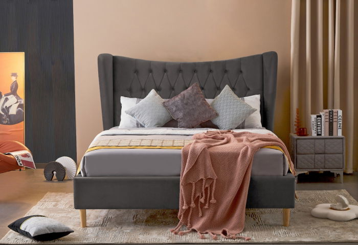 Pat Lora 180x200 cm Tapitat Catifea Gri Somiera Inclusa [1]