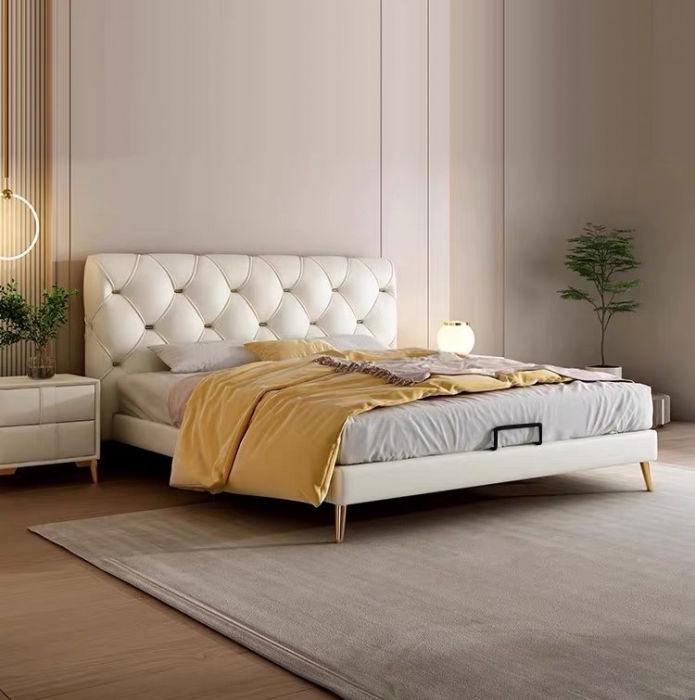 Pat Myra 140x190 cm Tapitat Catifea Nuanta Crem Somiera Inclusa (cod RC80) [1]