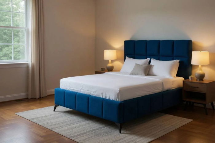 Pat Rubik 160x200 cm Tapitat Catifea Albastru Somiera Inclusa [4]