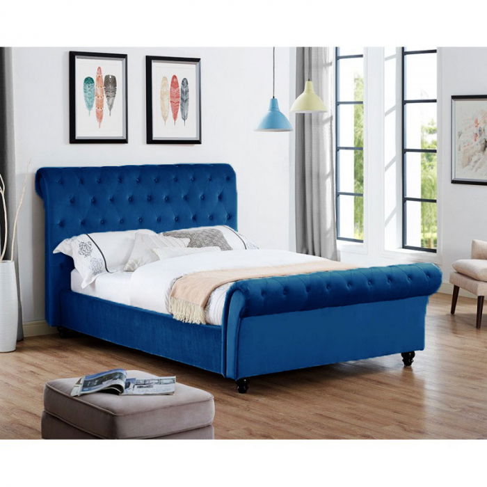 Pat Silver 180x200 cm Tapitat Catifea Albastru [2]