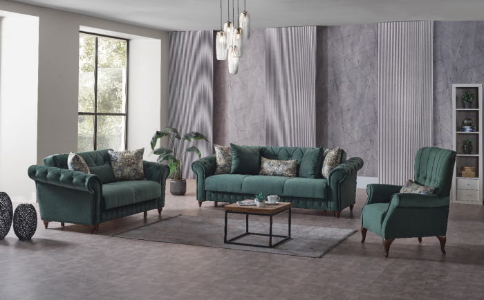 Set 3+2+1 Ibiza Lada Depozitare Tapitat Catifea Verde [1]