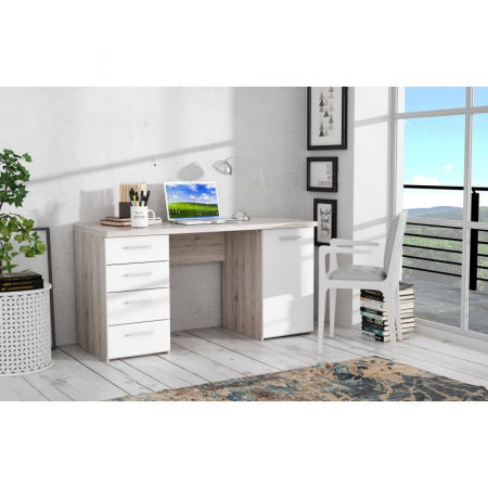 Produse - Birou Smart 145x76x60 cm Nuanta Alb/Sonoma