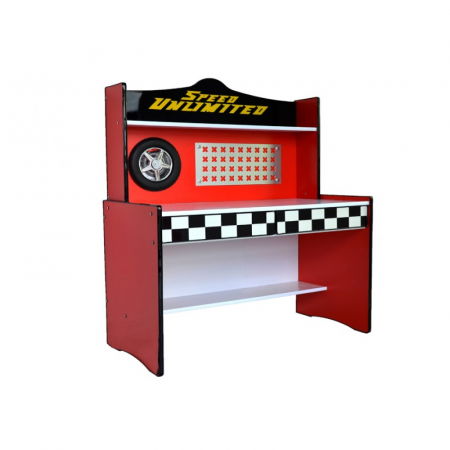 Produse - Birou Speed 121x145x60 cm MDF Nuanta Rosu/Negru