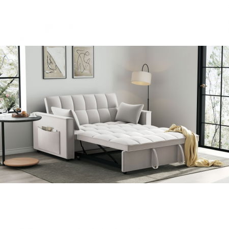 Produse - Canapea 140x77x90 cm Extensibila 2 locuri Model One Tapiterie Catifea Gri Deschis