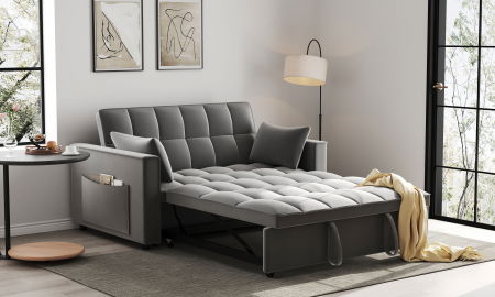 Produse - Canapea 140x77x90 cm Extensibila 2 locuri Model One Tapiterie Catifea Gri Inchis