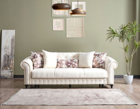 Produse - Canapea Ibiza cu Lada Depozitare 3 locuri Tapiterie Catifea Crem