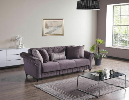 Produse - Canapea Ibiza cu Lada Depozitare 3 locuri Tapiterie Catifea Gri