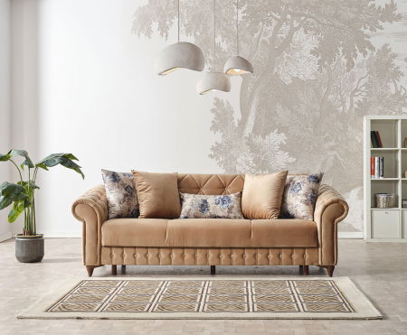 Produse - Canapea Ibiza cu Lada Depozitare 3 locuri Tapiterie Catifea Maro Deschis