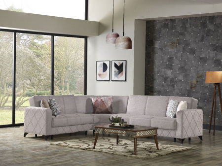 Produse - Coltar Kayra 310x90x250 cm Lada Depozitare Tapitat Catifea Nuanta Bej