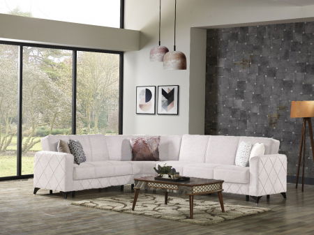 Produse - Coltar Kayra 310x90x250 cm Lada Depozitare Tapitat Catifea Nuanta Crem