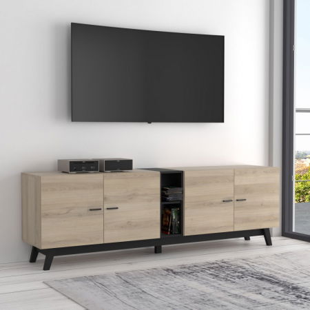 Produse - Comoda Cardiff 200x63x41 cm Nuanta Negru/Sonoma