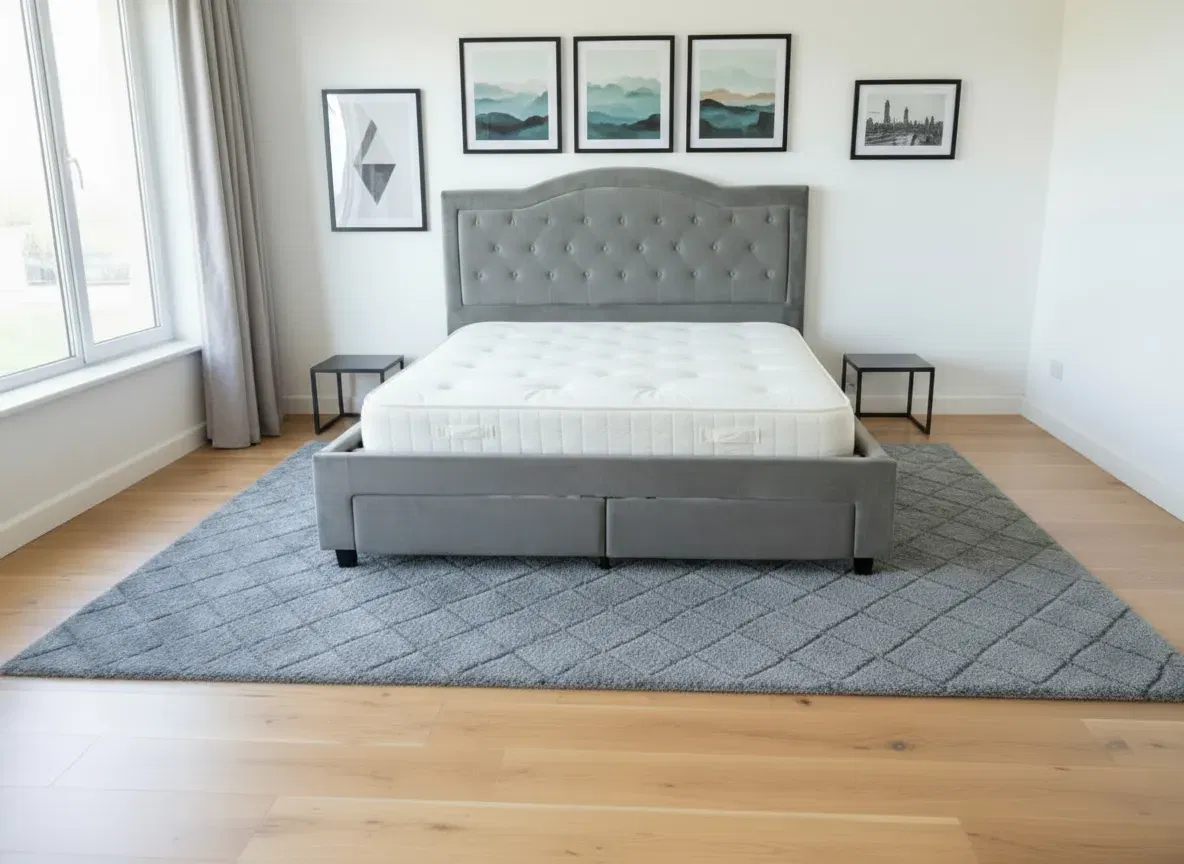 Produse - Pat Terasino cu 4 sertare 160x200 cm Tapitat Catifea Gri