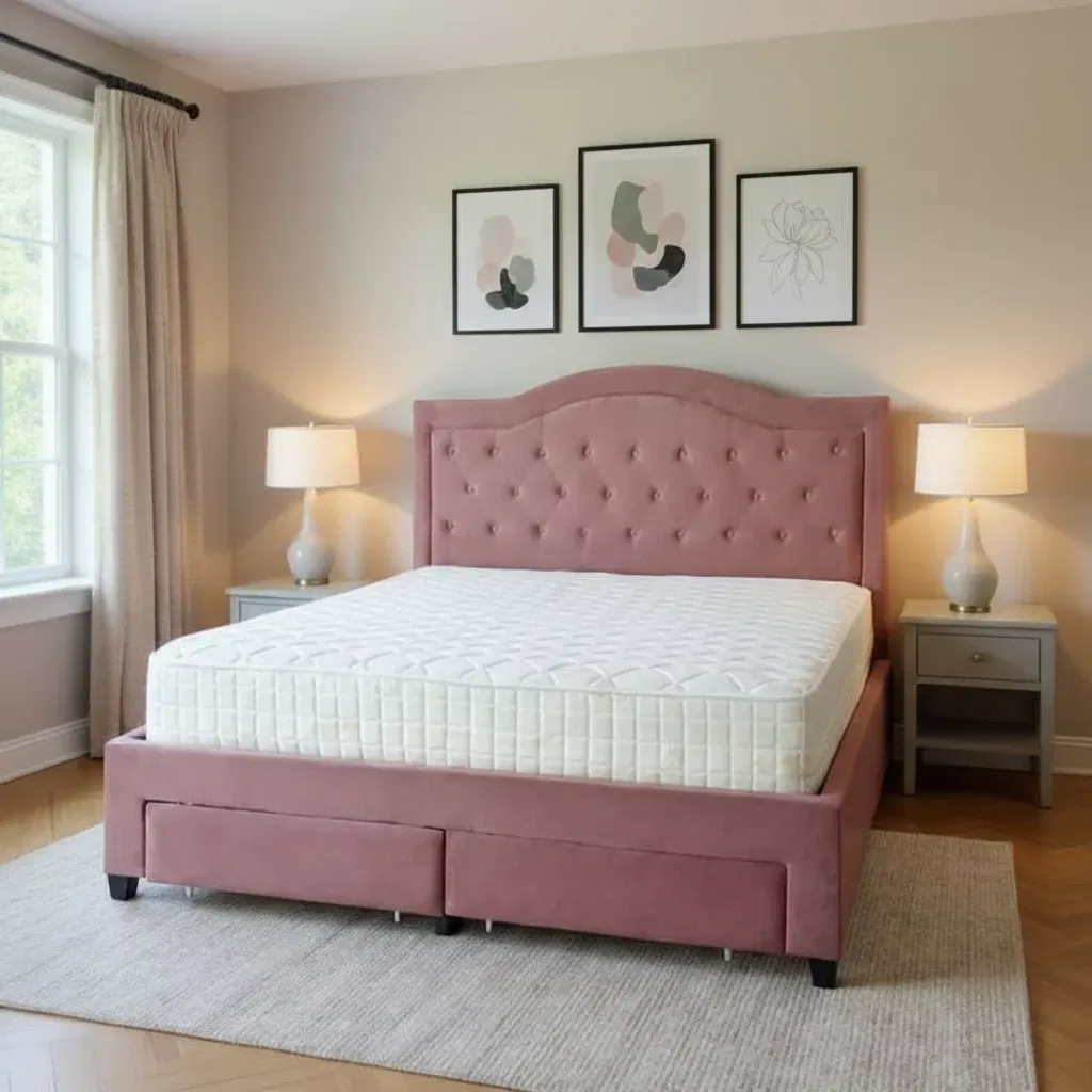 Produse - Pat Terasino cu sertare 160x200 cm Tapitat Catifea Roz