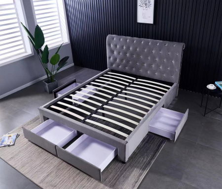 Pat 180x200 cm Sunday Gri cu 4 sertare Tapitat Catifea Somiera Inclusa [5]