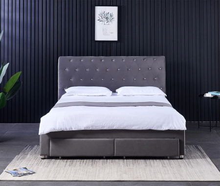 Pat 180x200 cm Sunday Gri cu 4 sertare Tapitat Catifea Somiera Inclusa [6]