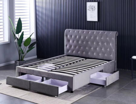 Pat 180x200 cm Sunday Gri cu 4 sertare Tapitat Catifea Somiera Inclusa [4]