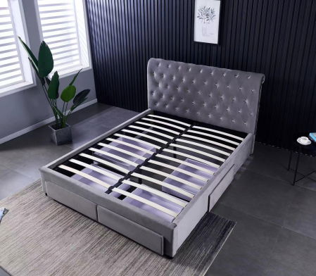 Pat 180x200 cm Sunday Gri cu 4 sertare Tapitat Catifea Somiera Inclusa [3]