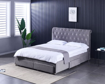 Pat 180x200 cm Sunday Gri cu 4 sertare Tapitat Catifea Somiera Inclusa [1]