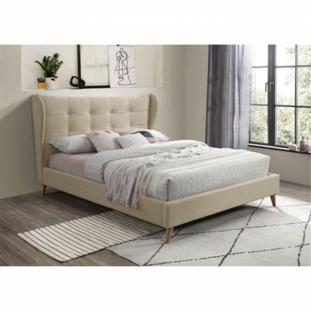 Produse - Pat Almera 180x200 cm Tapitat Catifea Bej Somiera Inclusa