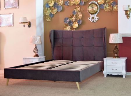 Produse - Pat Almera 180x200 cm Tapitat Catifea Gri Somiera Inclusa