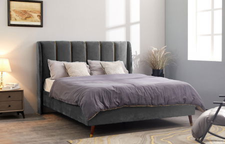 Produse - Pat Belmonde 160x200 cm Tapitat Catifea Grey Somiera Inclusa