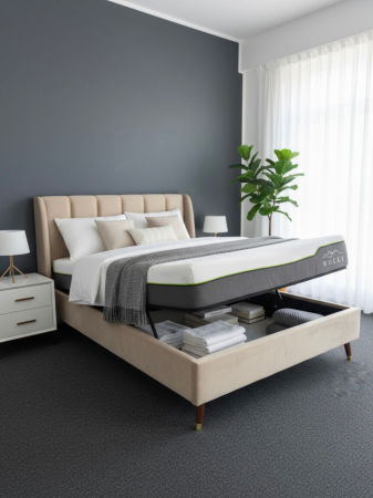 Produse - PAT BELMONDE 160X200 CU LADA DE DEPOZITARE CATIFEA BEJ