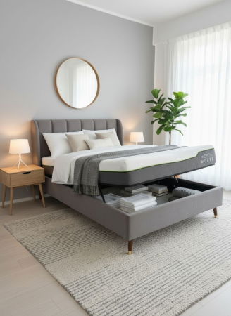 Produse - PAT BELMONDE 180X200 CU LADA DE DEPOZITARE CATFEA GRI