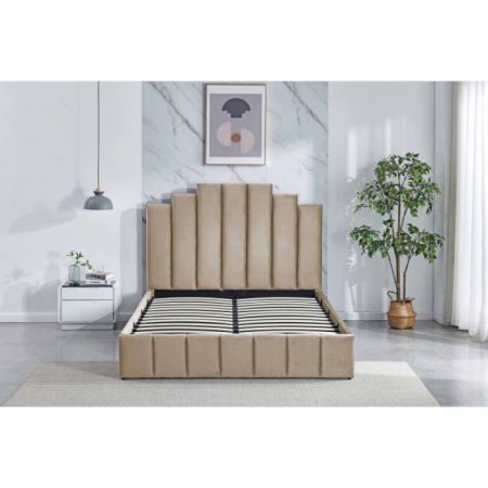 Pat Cadiz 160x200 cm Lada Depozitare Tapitat Catifea Bej [5]