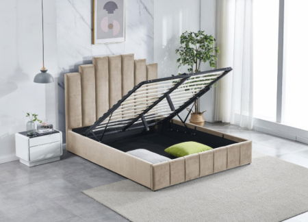 Pat Cadiz 160x200 cm Lada Depozitare Tapitat Catifea Bej [1]