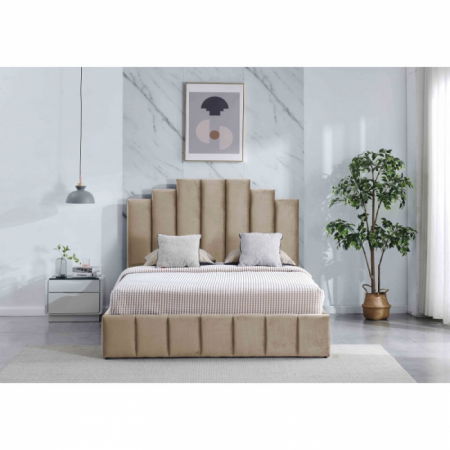 Pat Cadiz 160x200 cm Lada Depozitare Tapitat Catifea Bej [3]