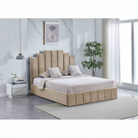 Pat Cadiz 160x200 cm Lada Depozitare Tapitat Catifea Bej [4]