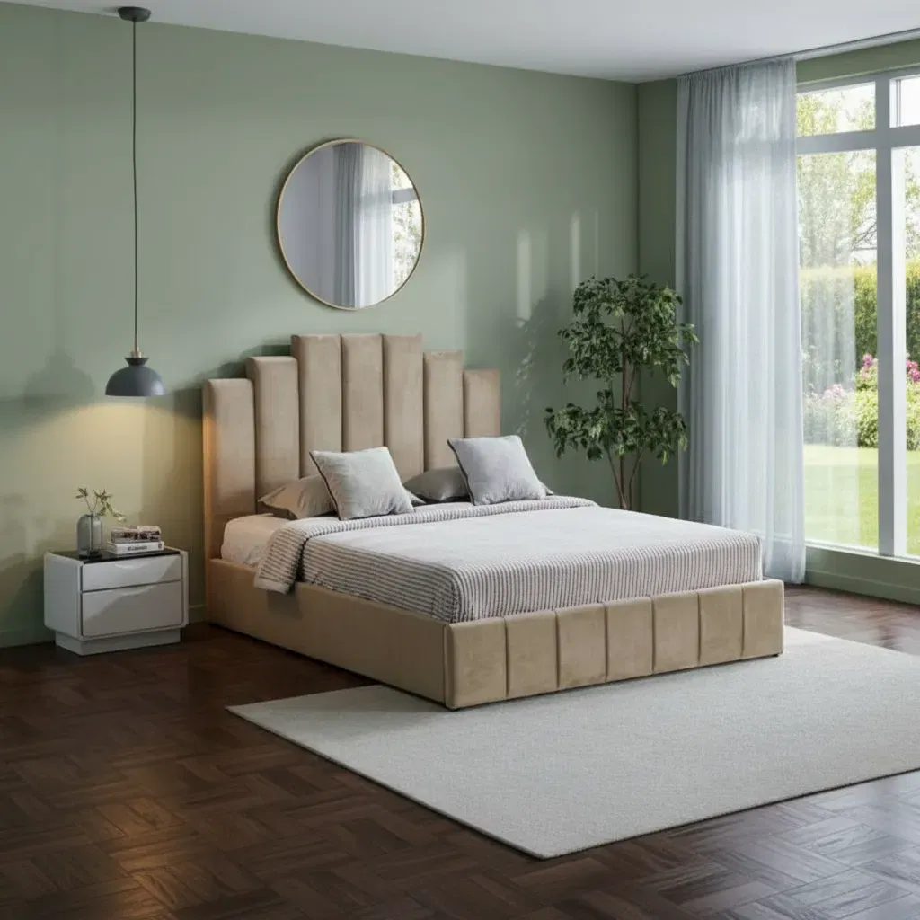 Produse - Pat cadiz 160x200 cm Tapitat Catifea Bej