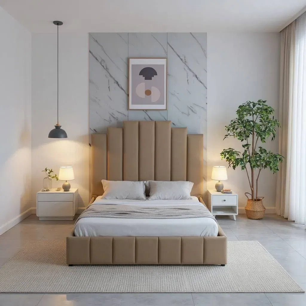 Paturi - Pat Cadiz 180x200 cm Tapitat Catifea Bej