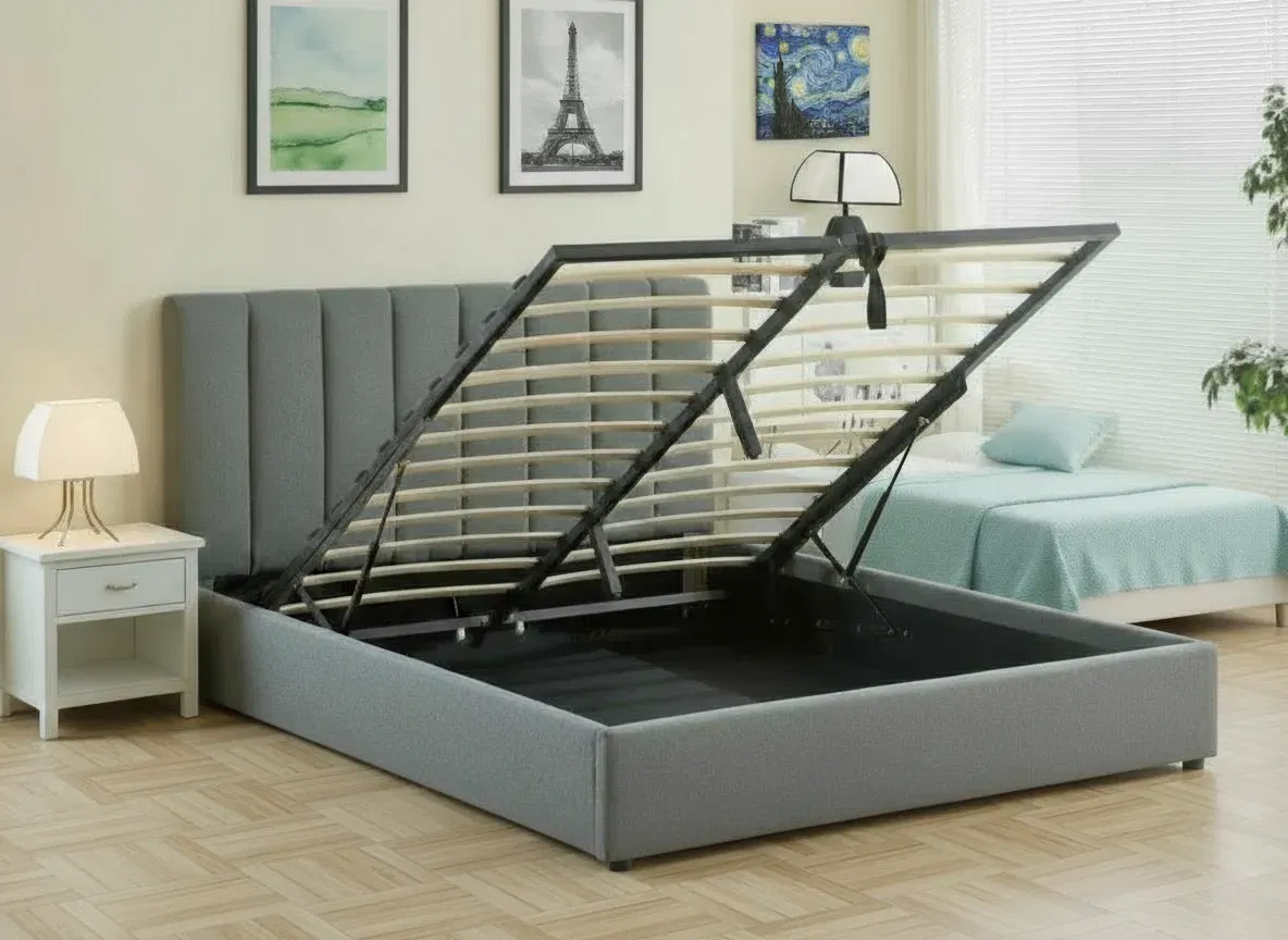 Produse - Pat Celine 160x200 cm Lada Depozitare Tapitat Catifea Nuanta Gri Somiera Inclusa MB32