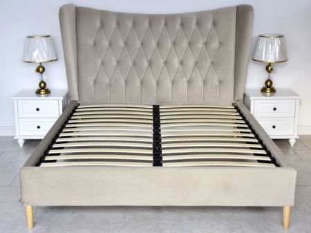 Pat Lora 160x200 cm Tapitat Catifea Bej Somiera Inclusa [2]