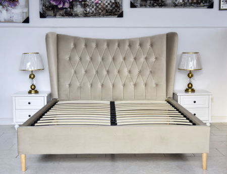 Pat Lora 160x200 cm Tapitat Catifea Bej Somiera Inclusa [4]