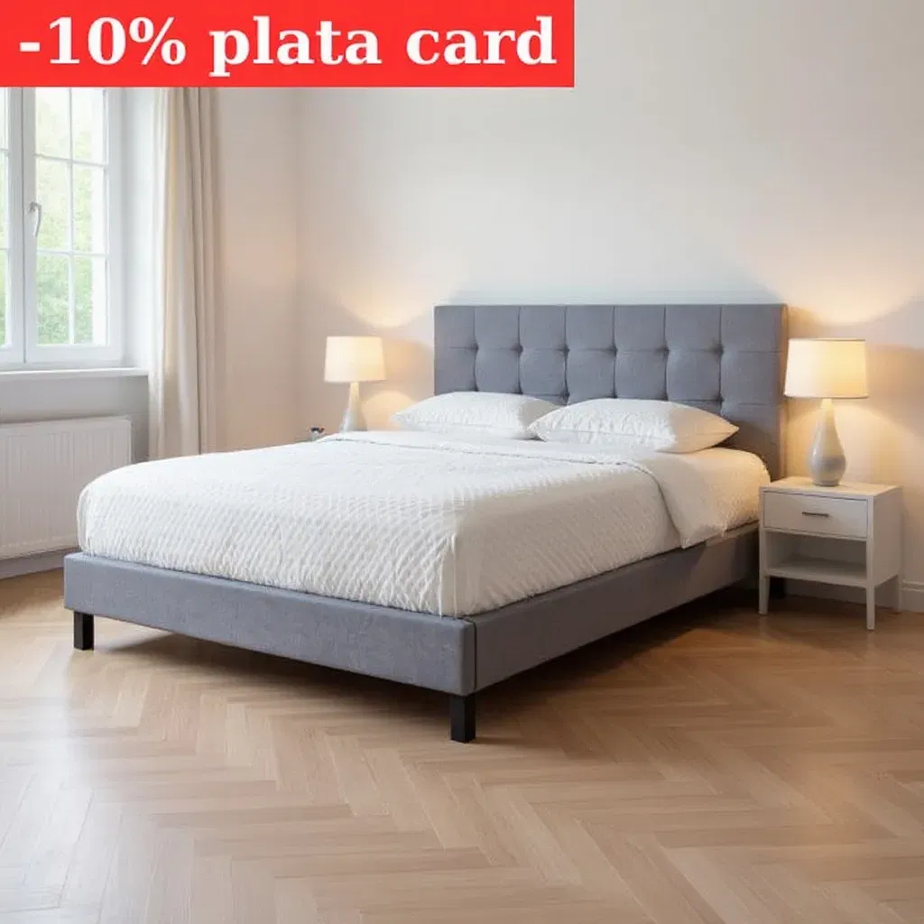 Produse - Pat Mali 160x200 cm Tapitat Stofa Gri Somiera Inclusa (cod L8)