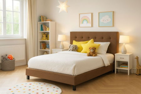 Produse - Pat Mali 160x200 cm Tapitat Stofa Maro Somiera Inclusa (cod L8)