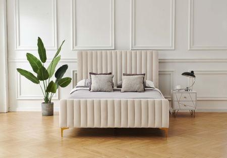 Produse - Pat Melissa 160x200 cm Tapitat Catifea Crem