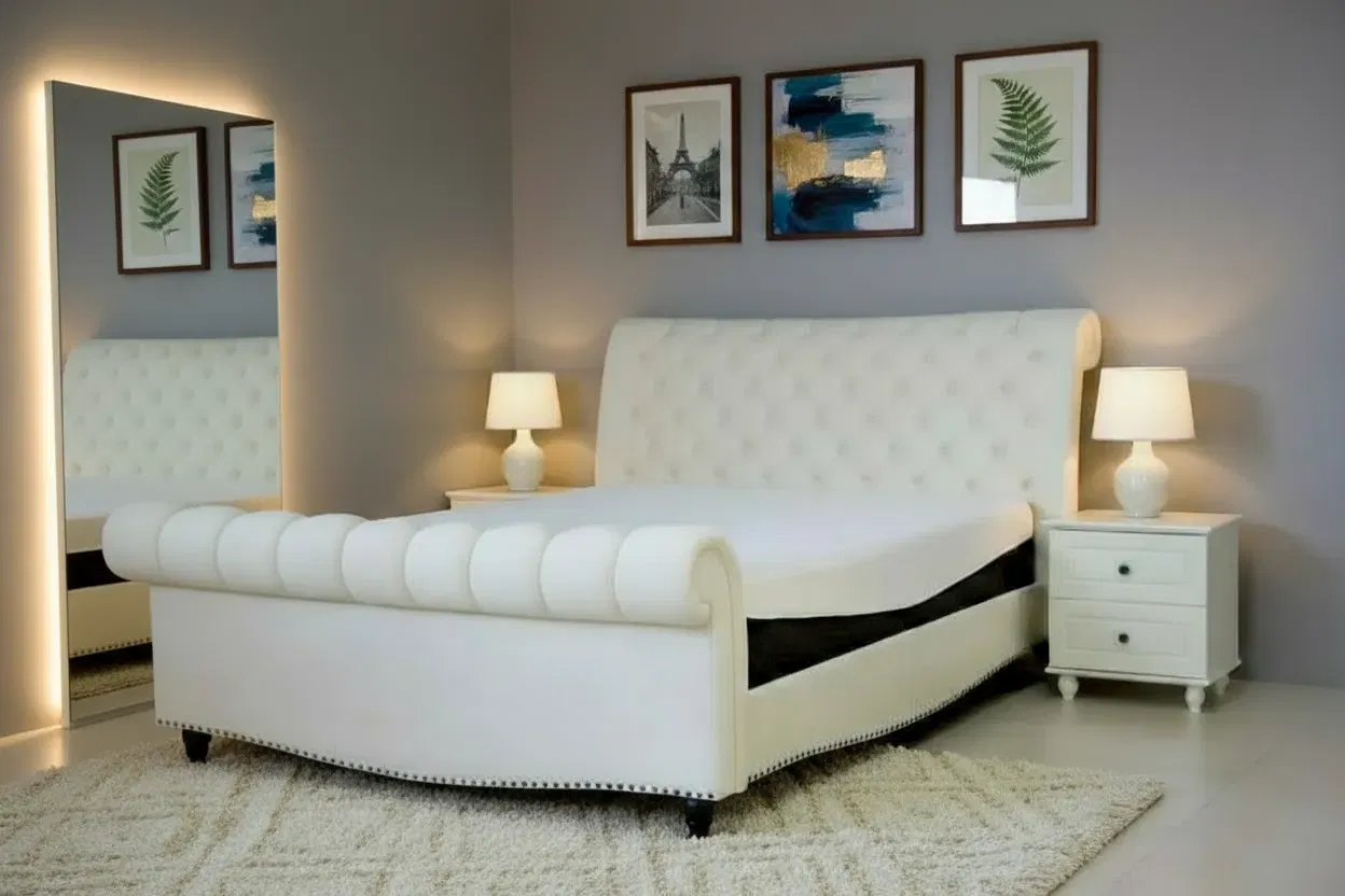 Produse - Pat Misterio 160x200 cm Tapitat Catifea Crem